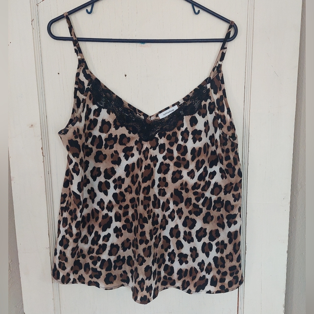 Mittoshop M Womens Leopard Print Lace Trim Cami Top